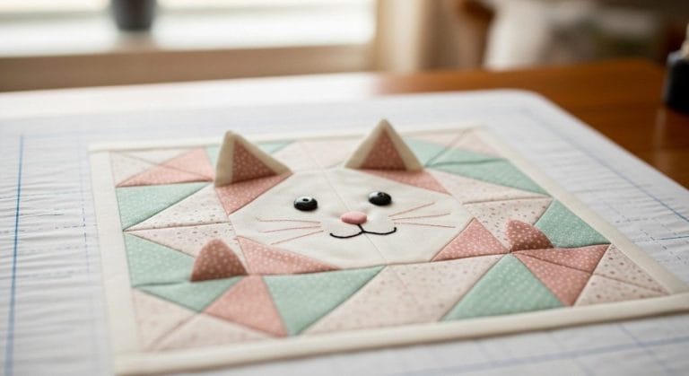 Classic Kitty Cats quilt pattern by Cluck Cluck Sew with 14-inch cat blocks in directional fabrics