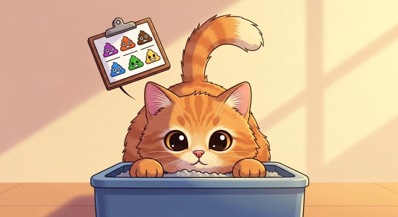 Cat poop chart guide showing what your cat's stool color and consistency reveal about their health